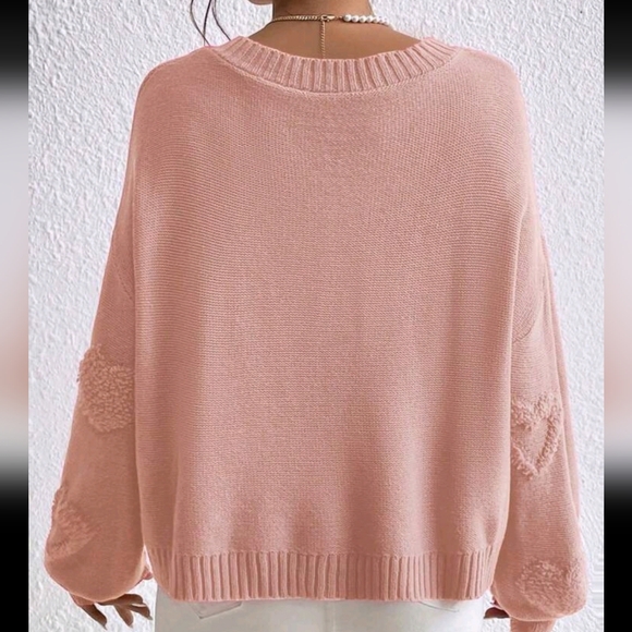 Valentines Day Pink Hearts Sweater With Faux Pearls - Picture 2 of 3